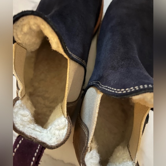 PENELOPE CHILVERS color-blocked pull up shearling suede ankle booties - Picture 7 of 11